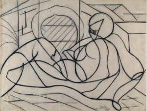 1948_Donna sul divano matita grassa su carta cm 40.5x53